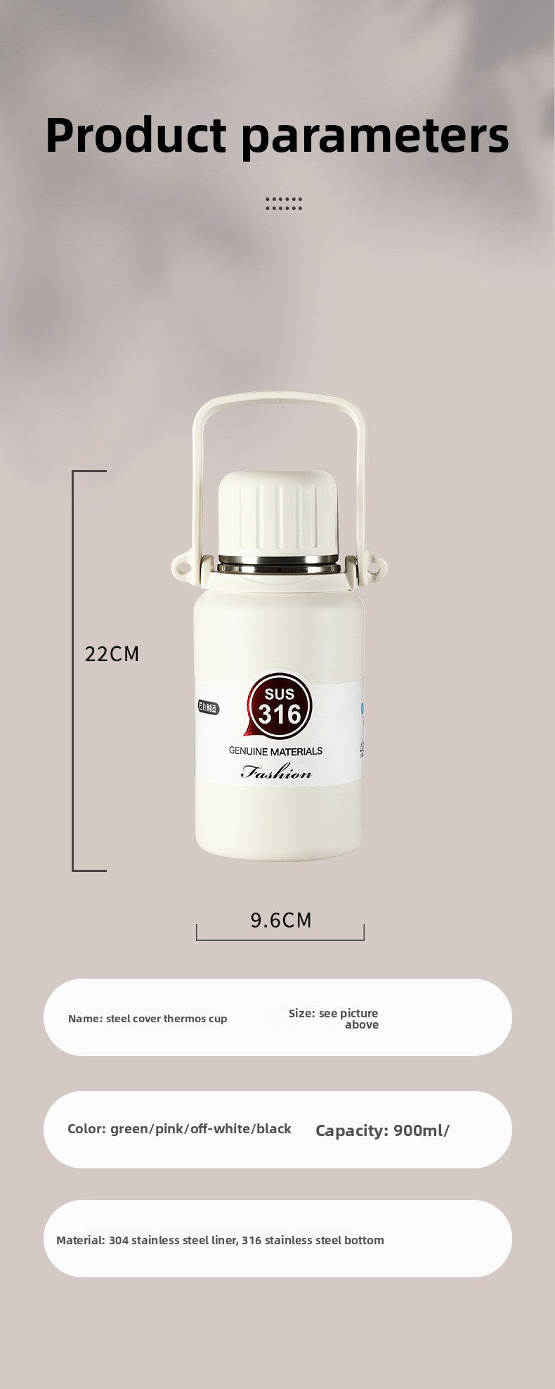 316 Stainless Steel Insulated Portable Temperature Display Handheld Kettle