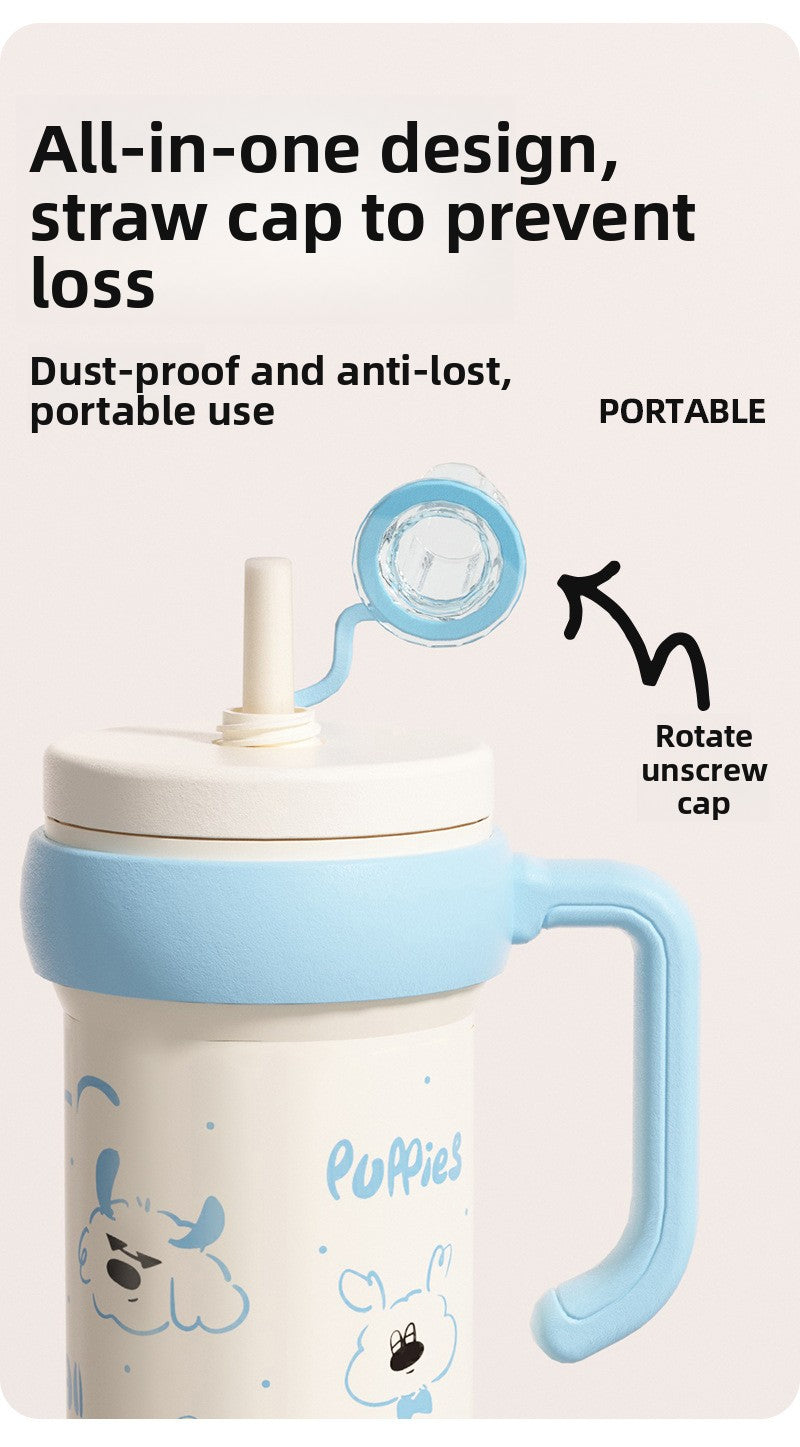 316L Stainless Steel Insulated Cup Cartoon Handle Straw Cup