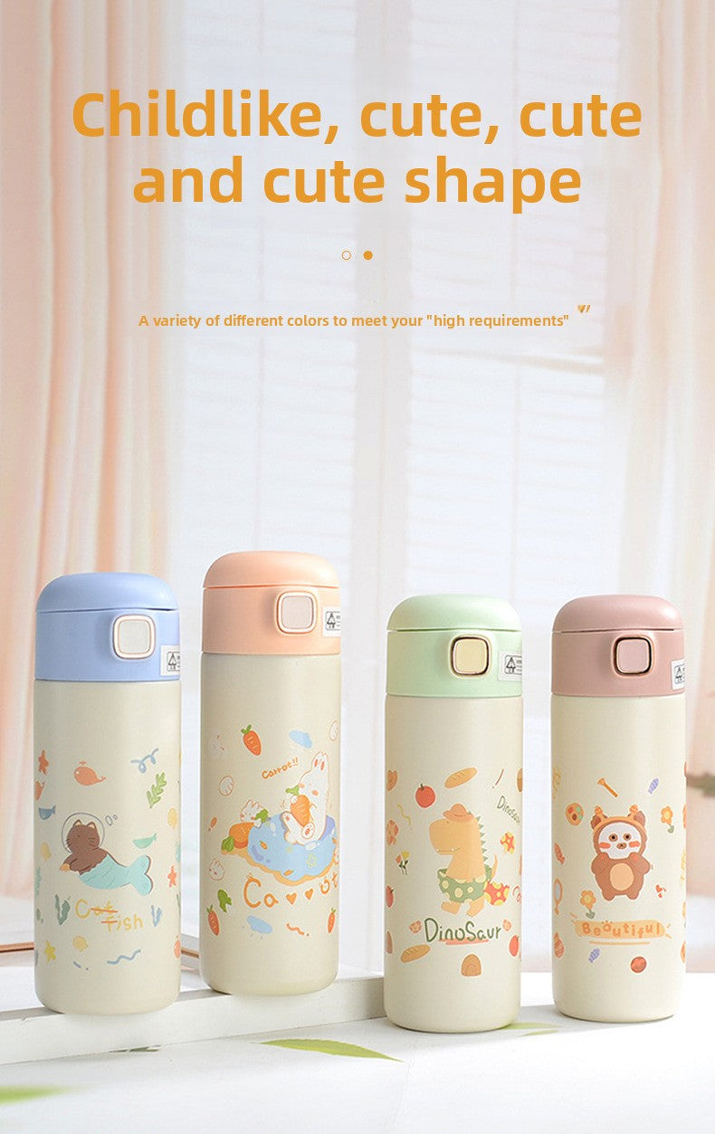 Straw Insulated Cup for Children and Students, Portable Double Drinking Bouncing Cup