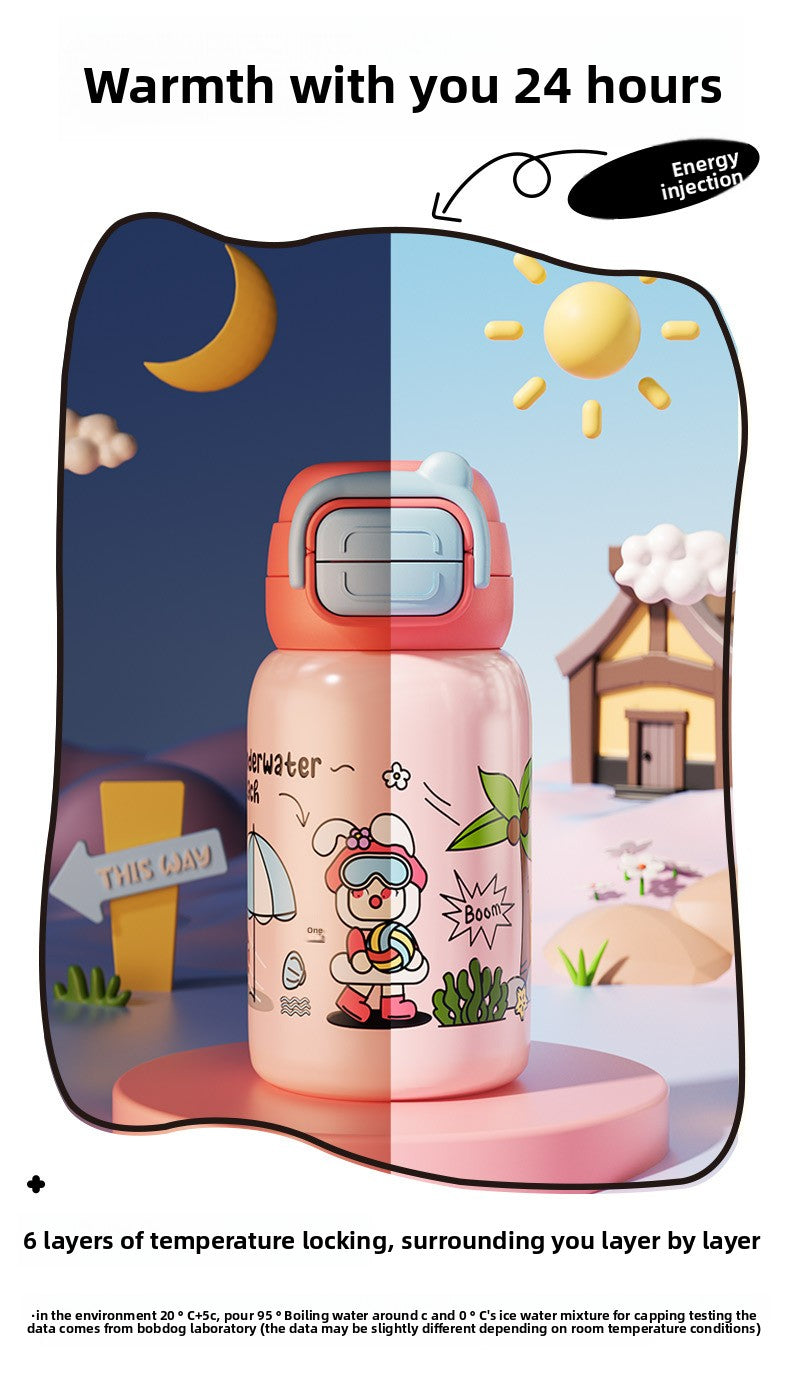 Children's Insulated Cup 316L Stainless Steel Insulated Cup Portable with Strap Water Bottle
