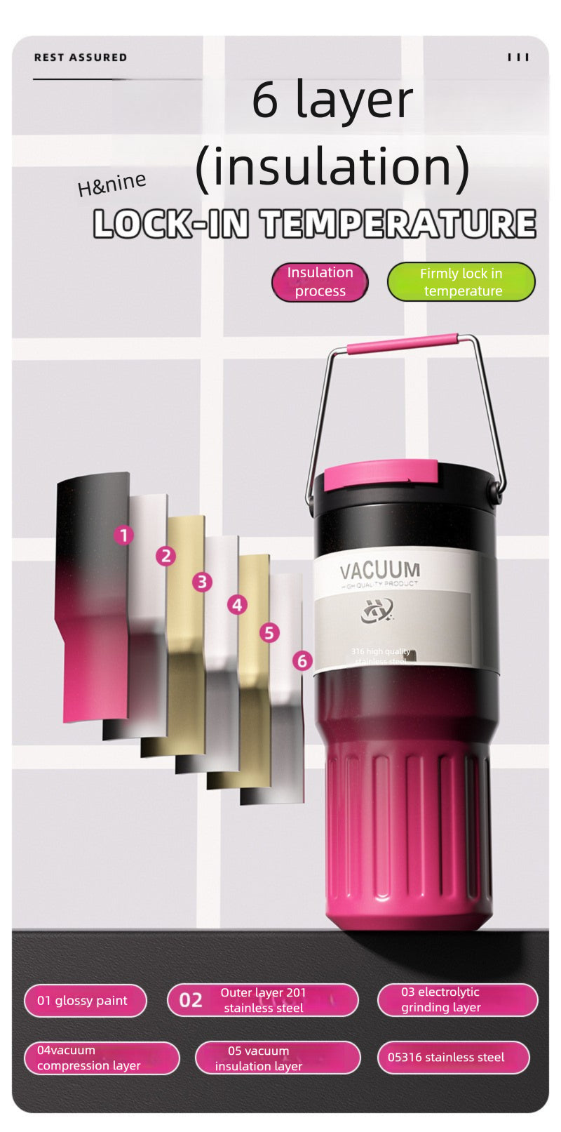 316L Stainless Steel Vacuum Tumbler Outdoor Portable Sports Water Cup