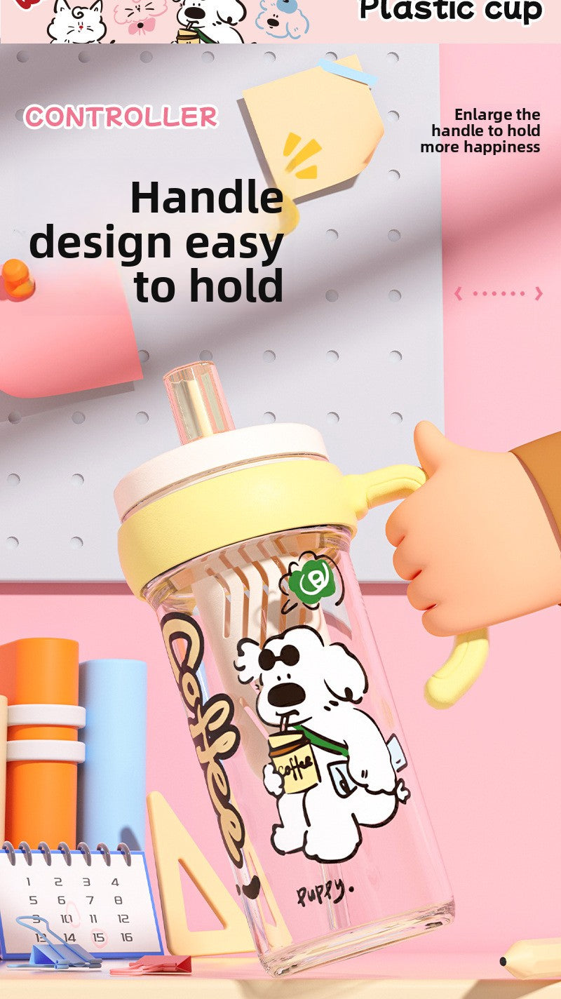 Large capacity portable straw cute handle plastic cup