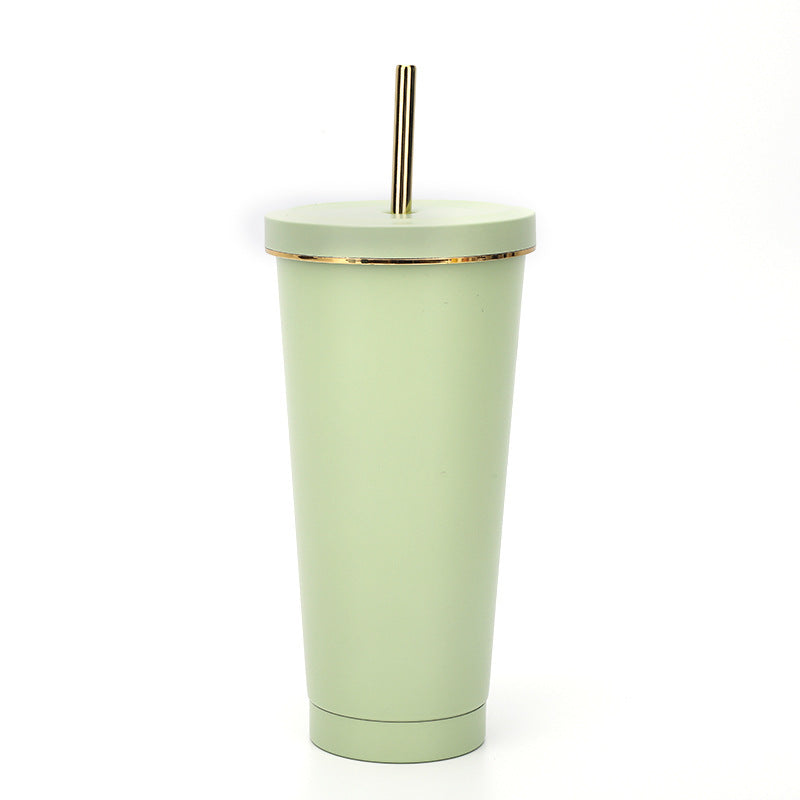304 stainless steel gold-rimmed lid straw cup large capacity portable cup fashion gift coffee cup