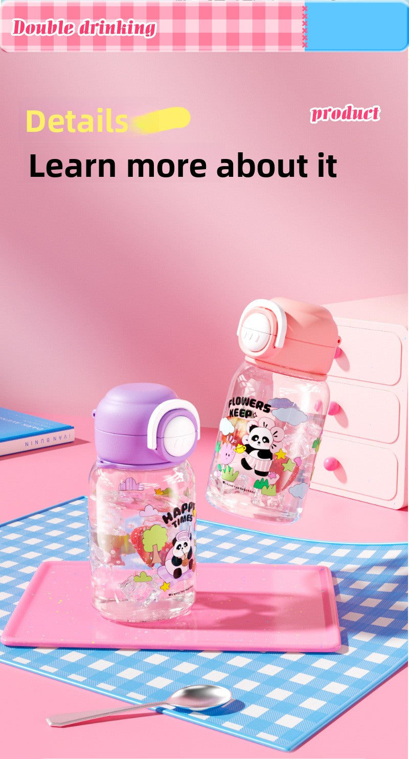 Cartoon Strap Plastic Cup Children's Panda Straw Cup Student Portable