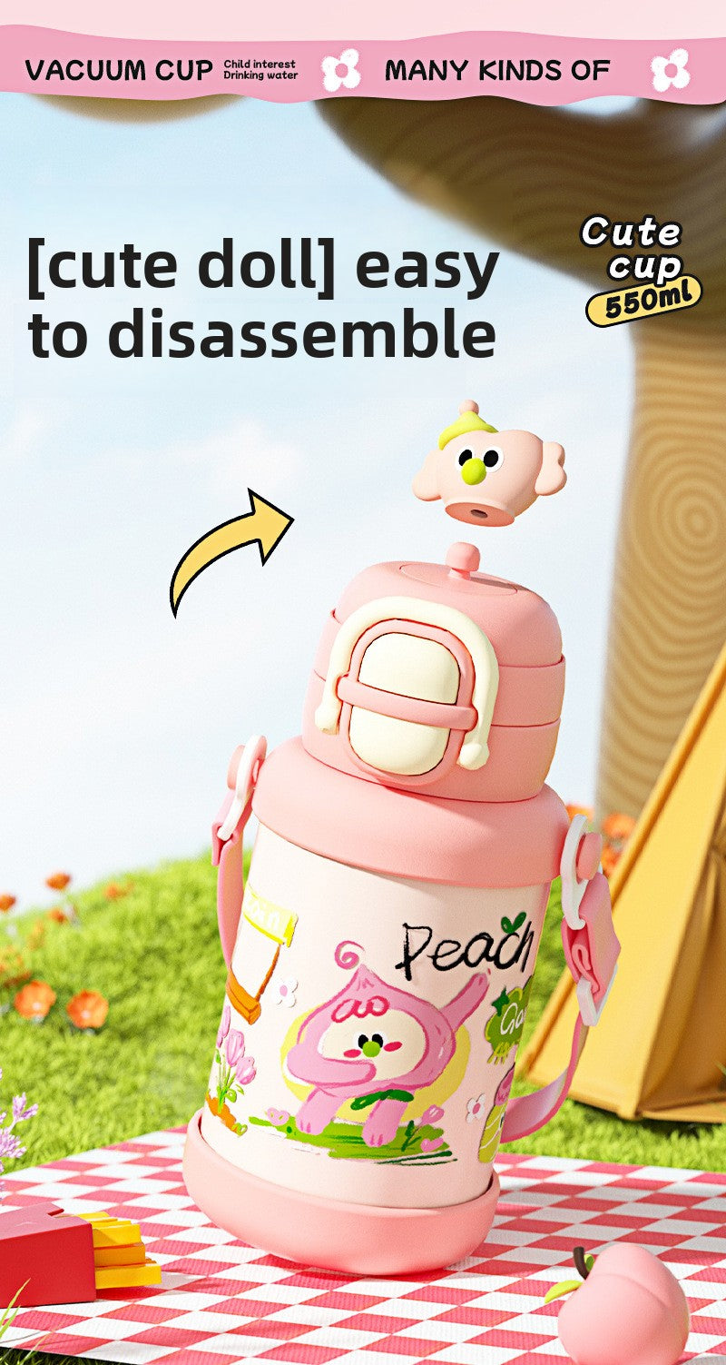 Cartoon Doll Children's Insulated Cup 316L Stainless Steel Outdoor Portable with Strap