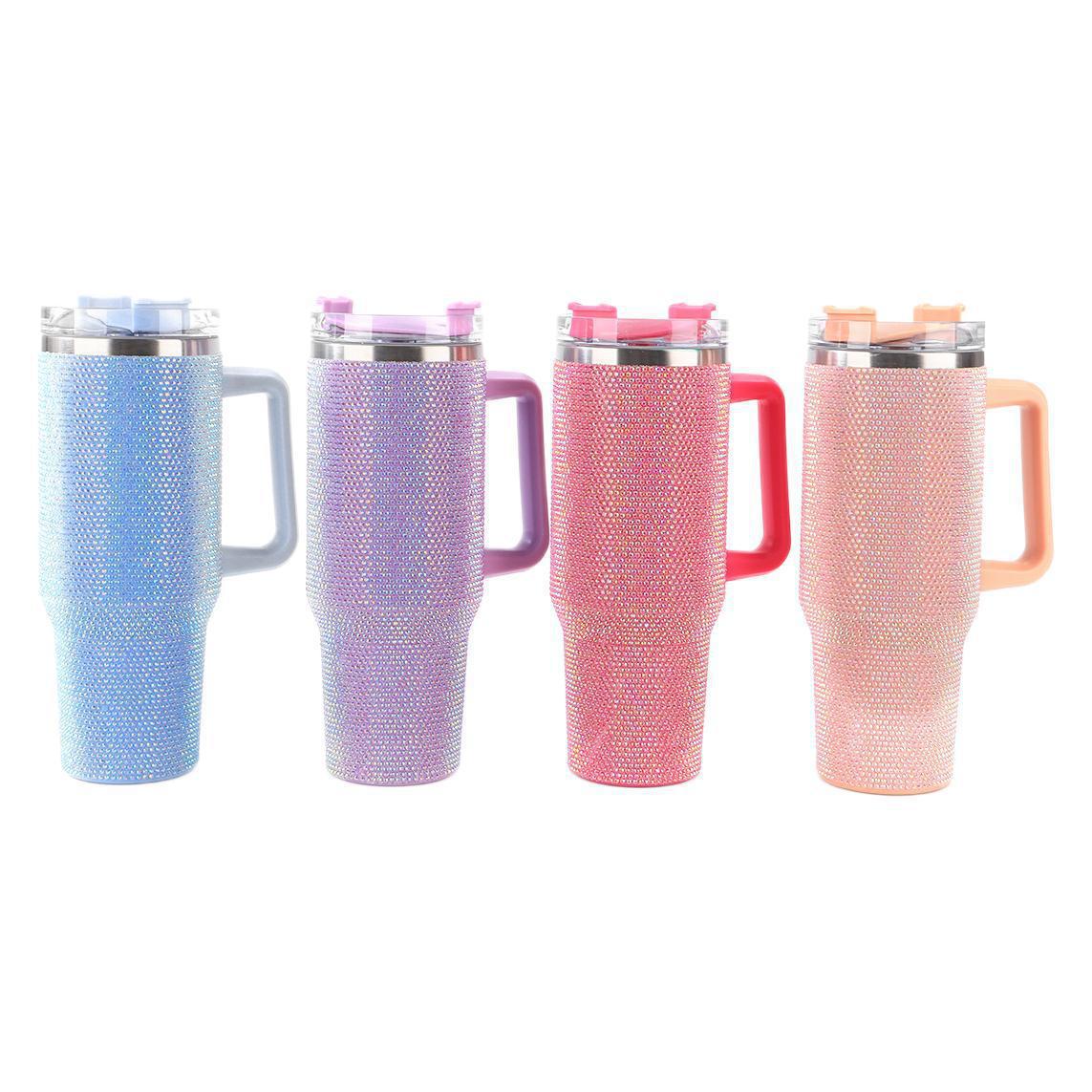 40oz Diamond-Studded Portable Insulated Cup with Handle for Car Use
