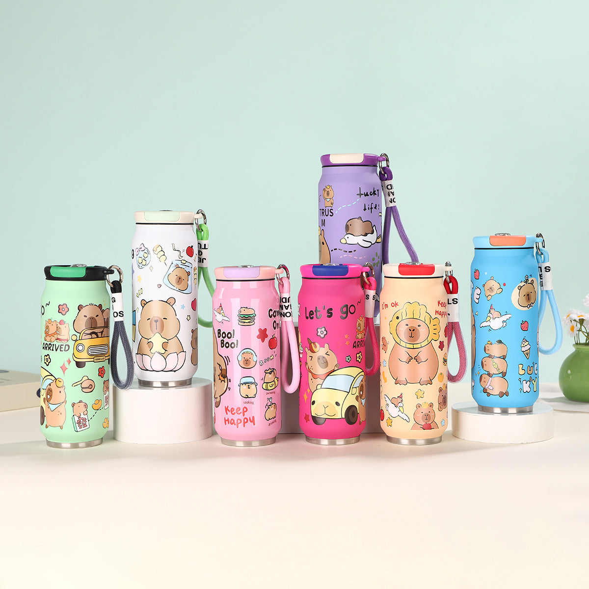 Creative Cartoon Cute Easy-to-Pull Can 304 Stainless Steel Insulated Cup with Strap