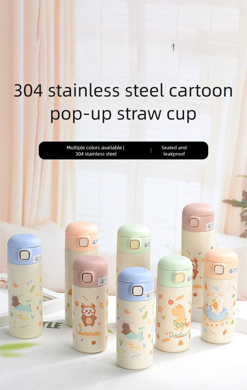 Straw Insulated Cup for Children and Students, Portable Double Drinking Bouncing Cup