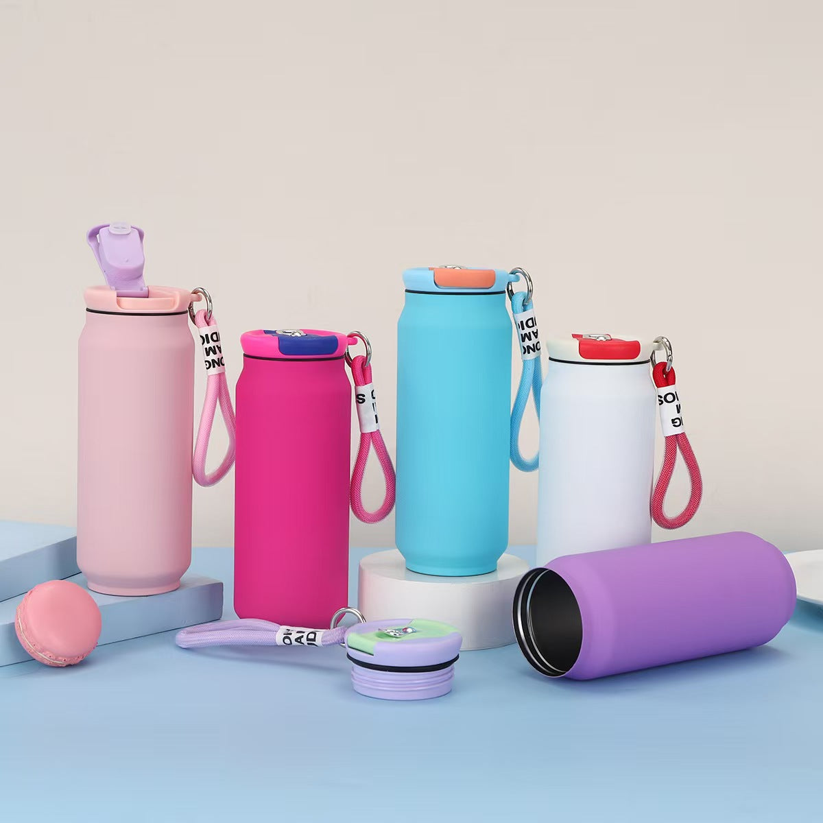 304 Stainless Steel Travel Cup Outdoor Portable Easy-to-Pull Can with Strap