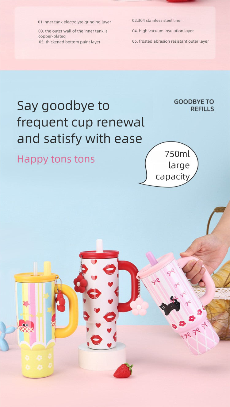 Cute Fashionable Stainless Steel Insulated Cup with Portable Handle