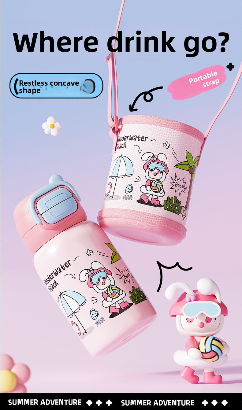 Children's Insulated Cup 316L Stainless Steel Insulated Cup Portable with Strap Water Bottle