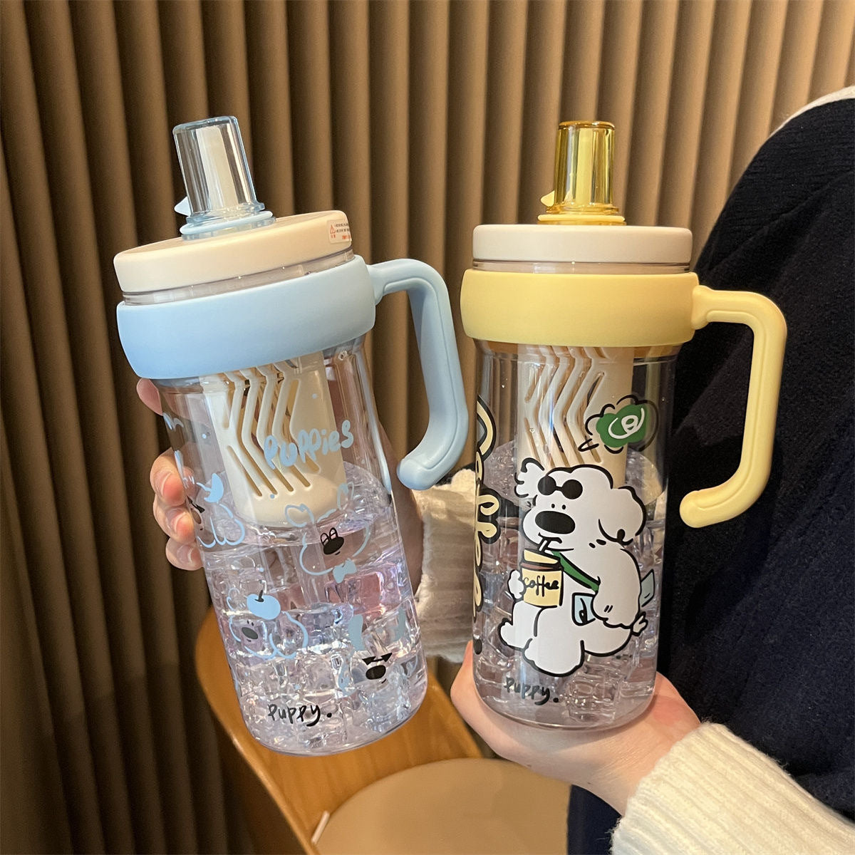 Large capacity portable straw cute handle plastic cup