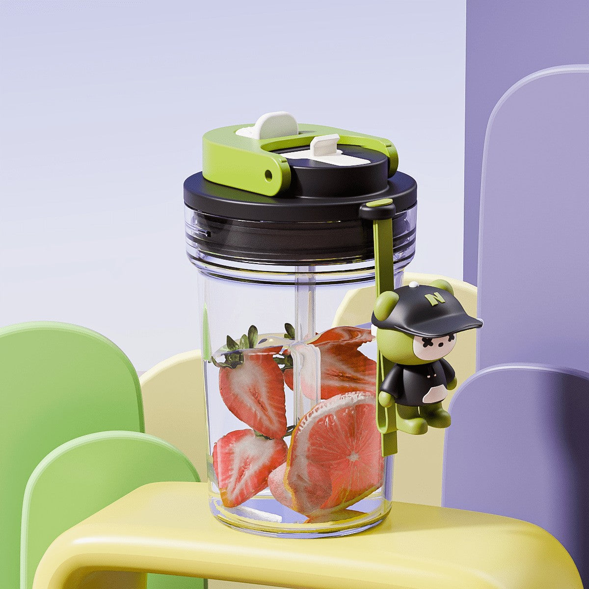 Plastic Coffee Cup Cartoon Doll Cup One-click Opening Portable Rope