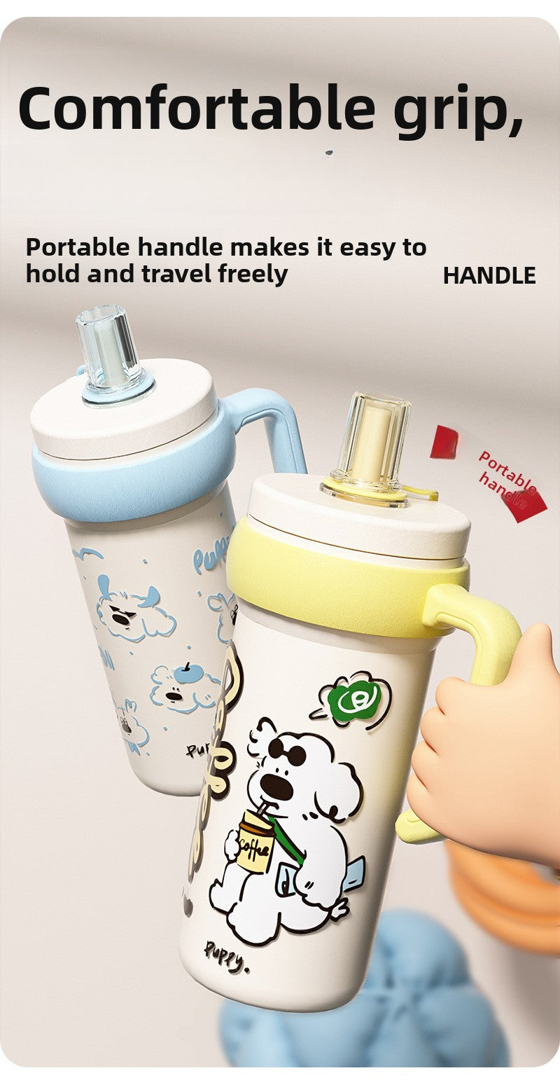 316L Stainless Steel Insulated Cup Cartoon Handle Straw Cup