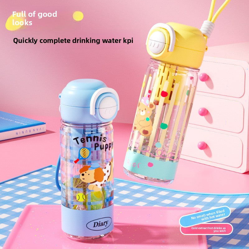 Plastic High Temperature Resistant Straw Kitten Double Drinking Cup