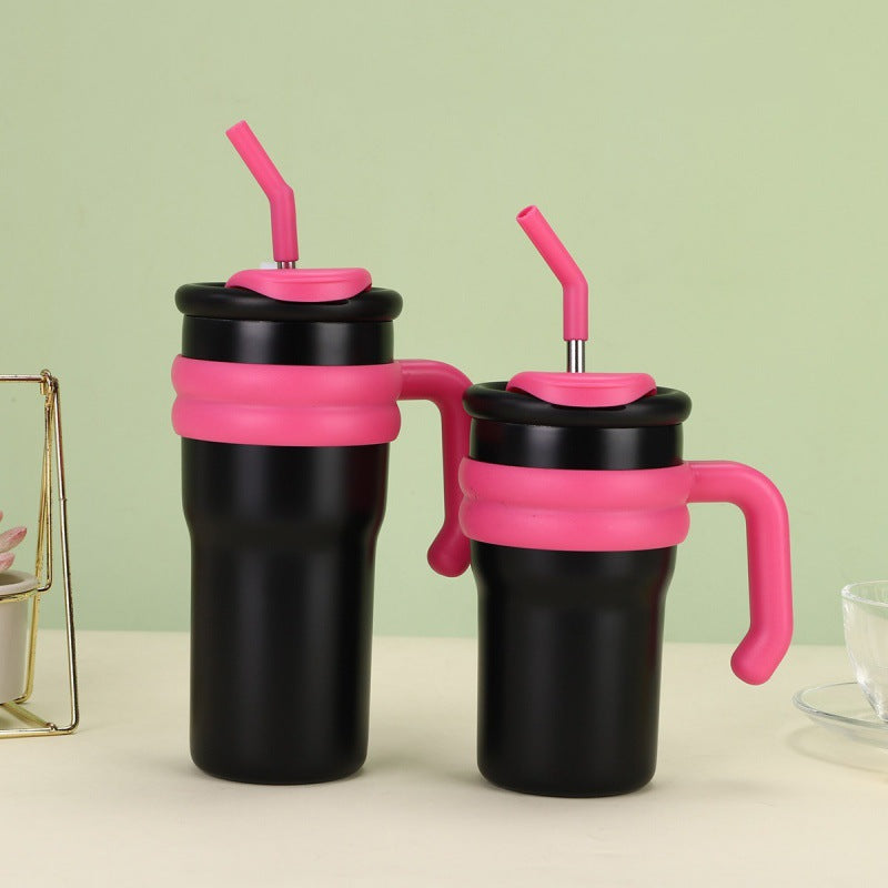 304 Stainless Steel Handle Color-Block Large Capacity Portable Insulated Straw Cup