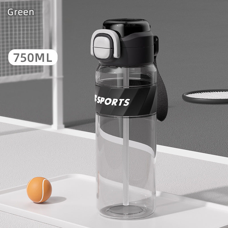 Straw Plastic Water Cup Double Drinking Outdoor Large Capacity Fitness Sports Water Bottle