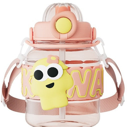 Cartoon Plastic Water Cup One-Click Open Lid Straw Outdoor Portable