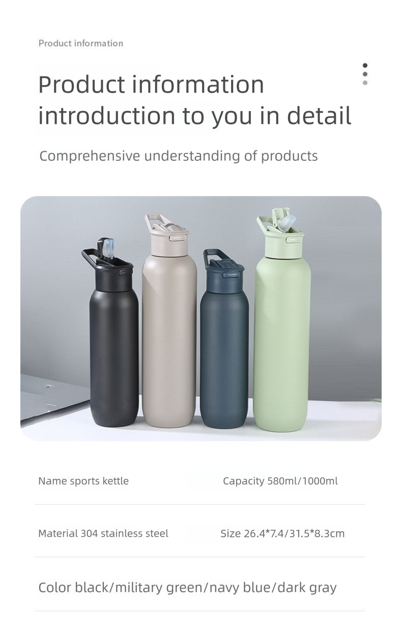 304 Stainless Steel Insulated Cup Portable Handheld Sports Water Bottle Straw Cup