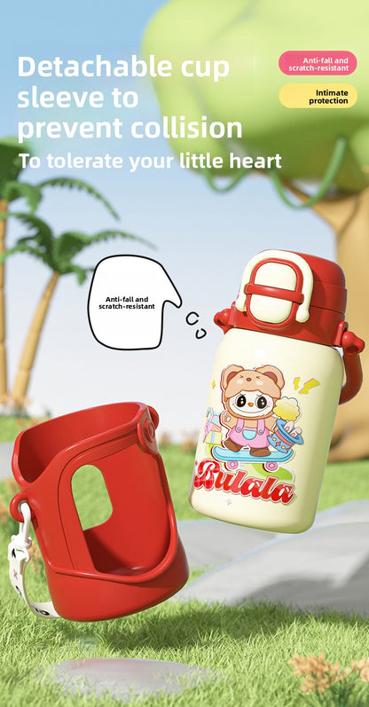 316 Stainless Steel Insulated Cup Children's Fun Straw Cup Children's Water Bottle with Cup Sleeve