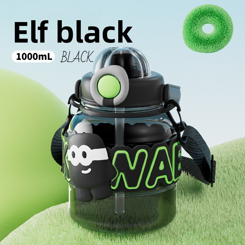 Cartoon Plastic Water Cup One-Click Open Lid Straw Outdoor Portable