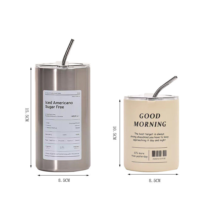 304 Stainless Steel Iced Americano Coffee Cup Simple Office Portable Straw