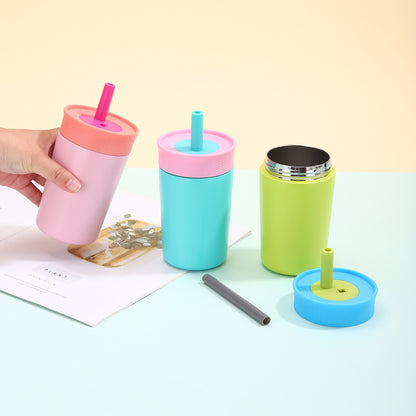 12oz Mini 304 Stainless Steel Silicone Straw Insulated Cup