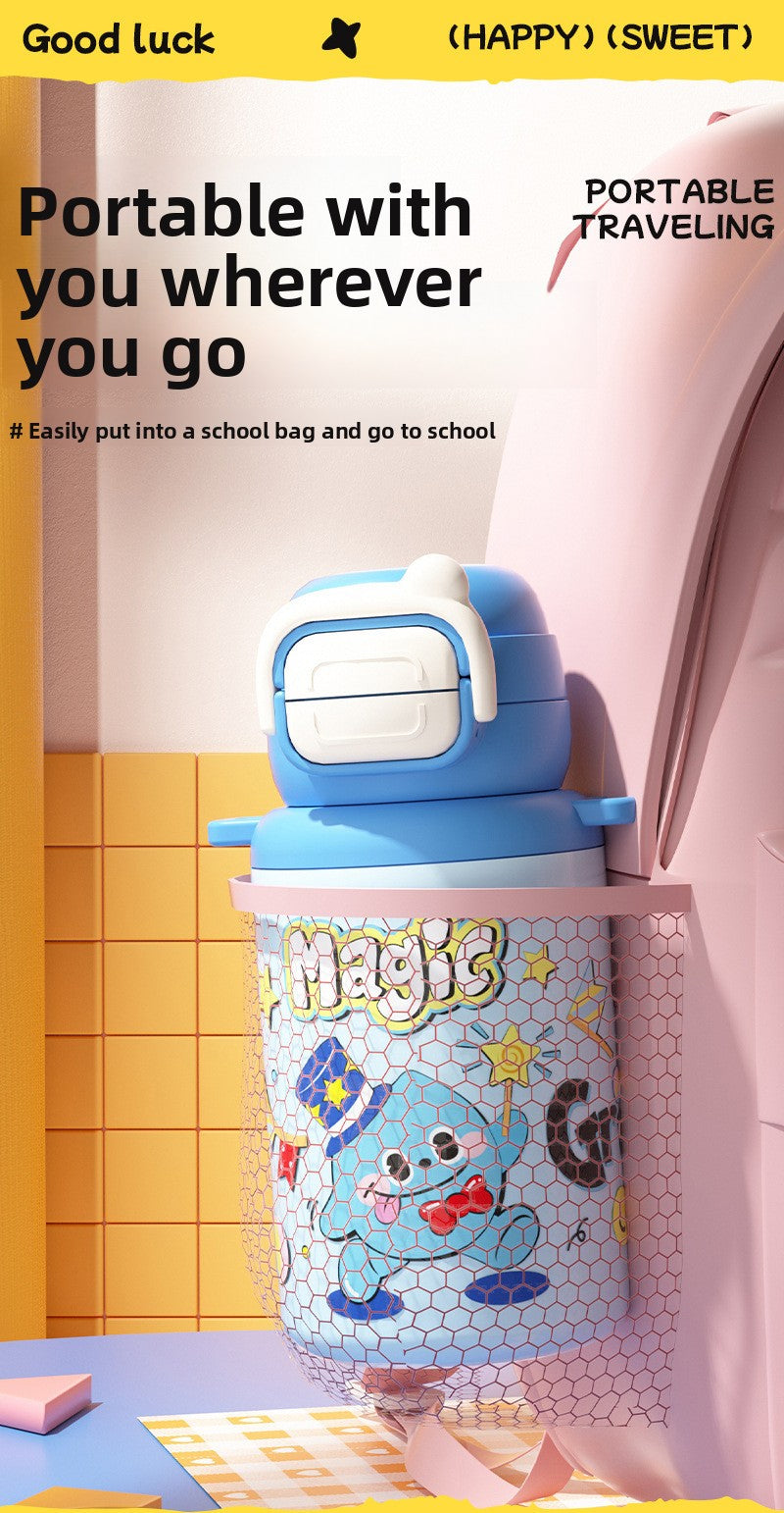 316 Stainless Steel Cartoon Pattern Children's Insulated Water Bottle with Strap and Pop-up Lid