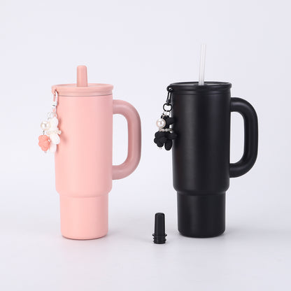 304 Stainless Steel Handle Insulated Cup Portable Car Straw Cup