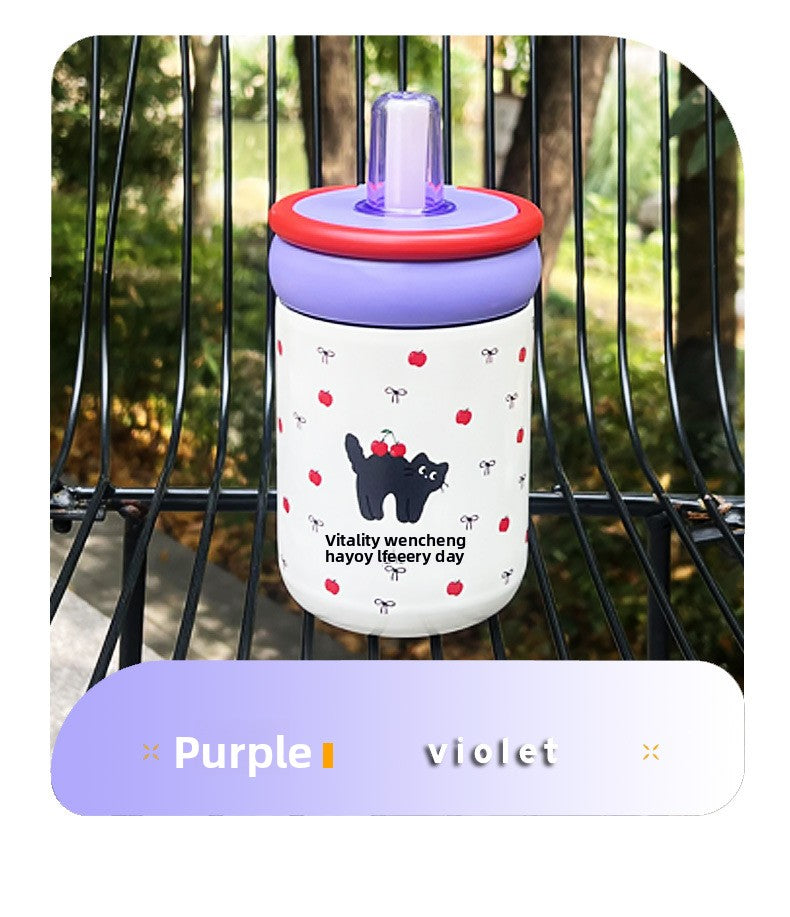 316 Stainless Steel Cute Kitten Straw Insulated Cup