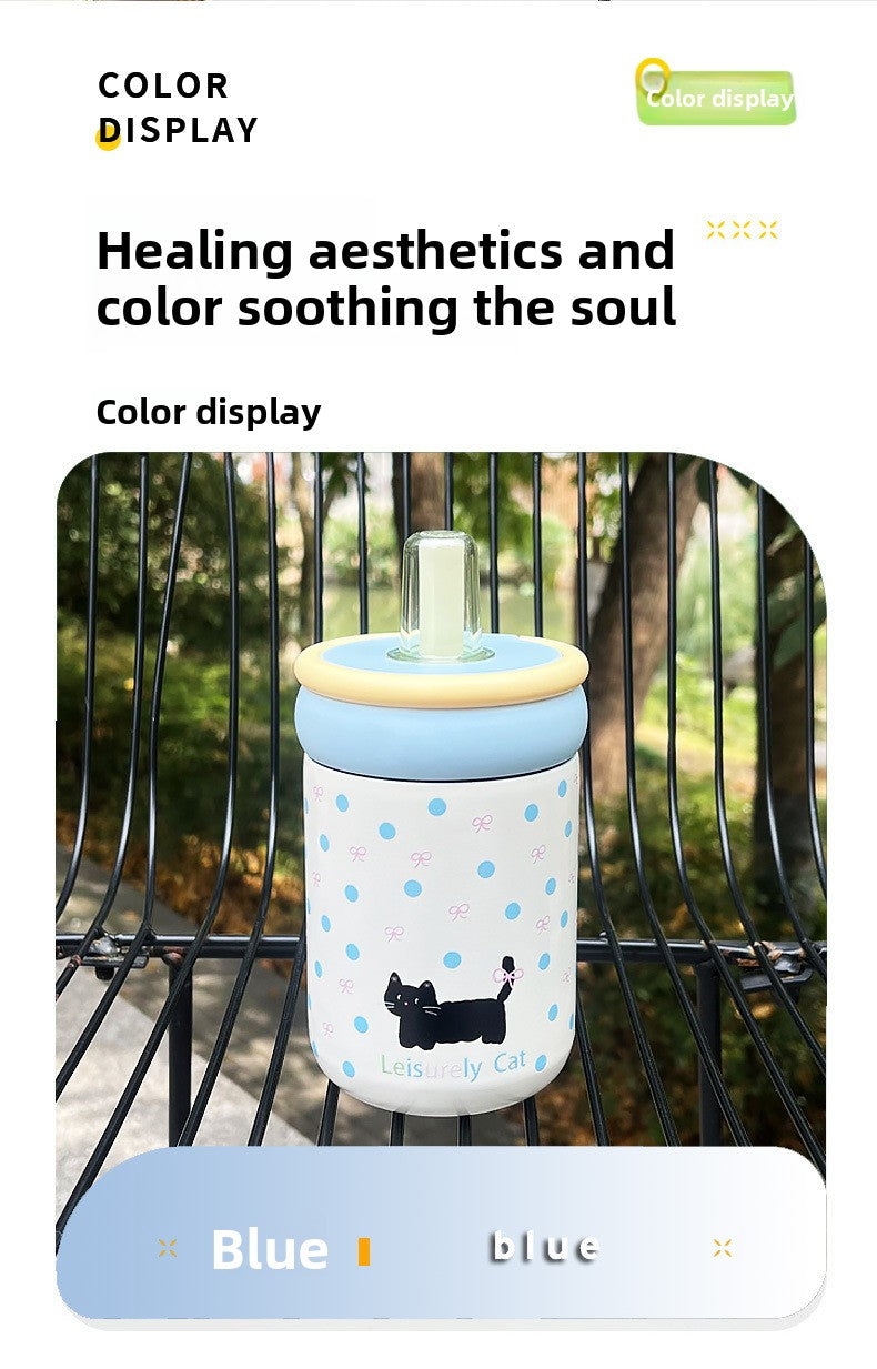 316 Stainless Steel Cute Kitten Straw Insulated Cup