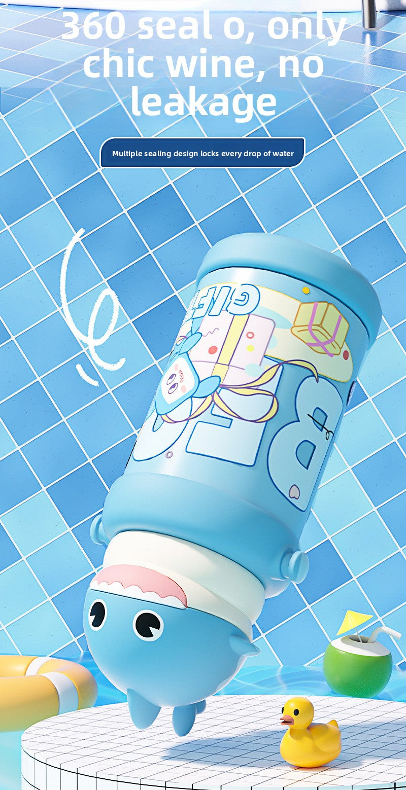 Cartoon Children's 316L Stainless Steel Insulated Tumbler Outdoor Strap Straw Cup