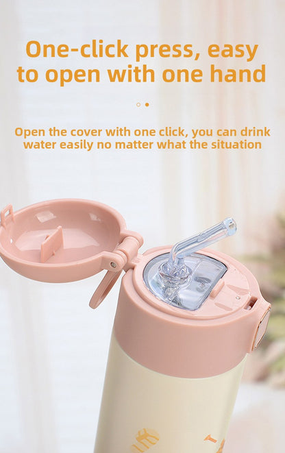 Straw Insulated Cup for Children and Students, Portable Double Drinking Bouncing Cup
