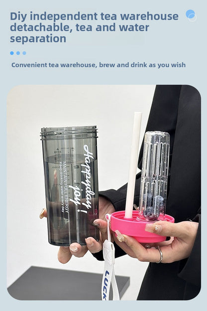 Simple Tritan Plastic Cup with Straw and Handle for Portable Sports Fitness Office Use