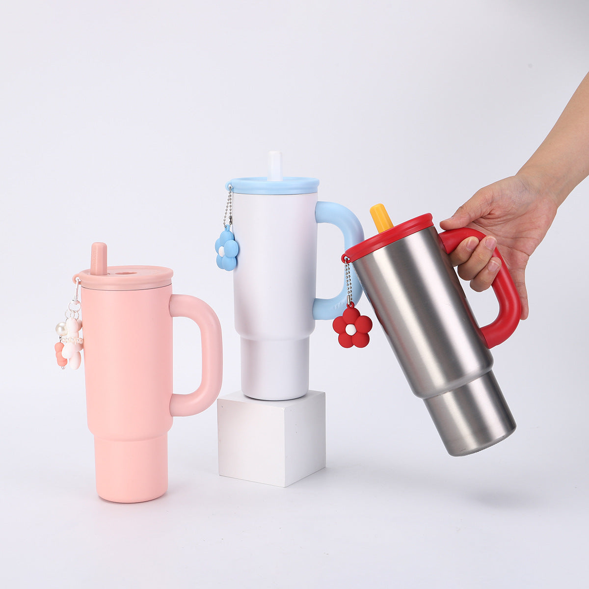 304 Stainless Steel Handle Insulated Cup Portable Car Straw Cup