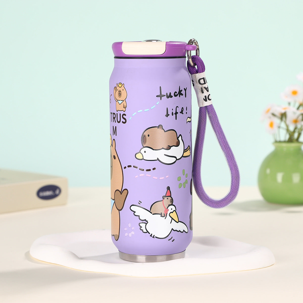 Creative Cartoon Cute Easy-to-Pull Can 304 Stainless Steel Insulated Cup with Strap