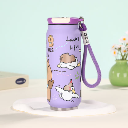 Creative Cartoon Cute Easy-to-Pull Can 304 Stainless Steel Insulated Cup with Strap