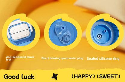 316 Stainless Steel Cartoon Pattern Children's Insulated Water Bottle with Strap and Pop-up Lid