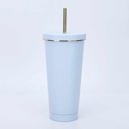 304 stainless steel gold-rimmed lid straw cup large capacity portable cup fashion gift coffee cup