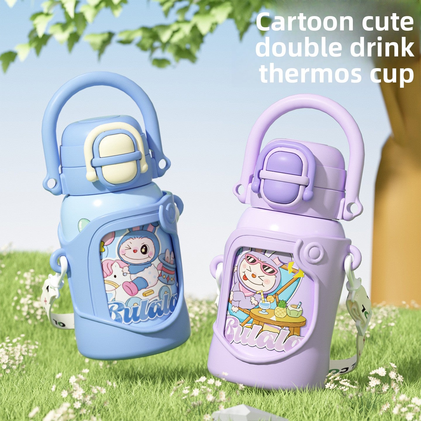 316 Stainless Steel Insulated Cup Children's Fun Straw Cup Children's Water Bottle with Cup Sleeve