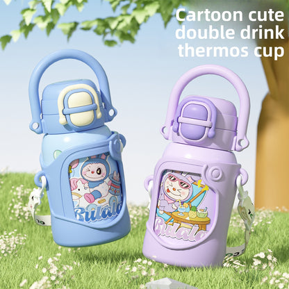 316 Stainless Steel Insulated Cup Children's Fun Straw Cup Children's Water Bottle with Cup Sleeve