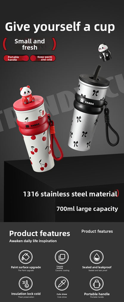 Insulated 316 Stainless Steel Thickened Portable Cup with Strap