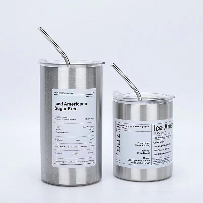 304 Stainless Steel Iced Americano Coffee Cup Simple Office Portable Straw