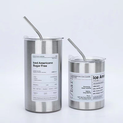304 Stainless Steel Iced Americano Coffee Cup Simple Office Portable Straw