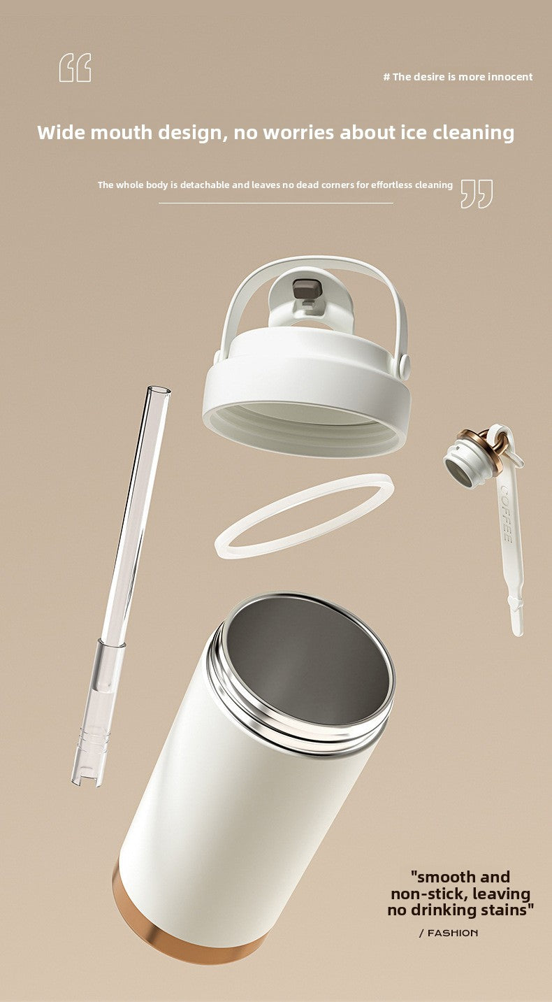 316 Stainless Steel Coffee Cup Double Drinking Straw Cup Handheld Portable