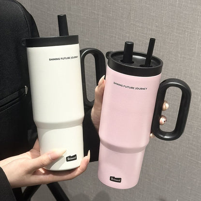 304 Stainless Steel Insulated Cup with Handle and Straw, Compatible with Car Cup Holder