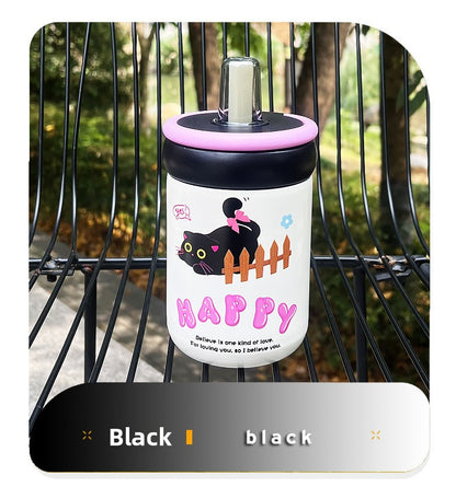 316 Stainless Steel Cute Kitten Straw Insulated Cup