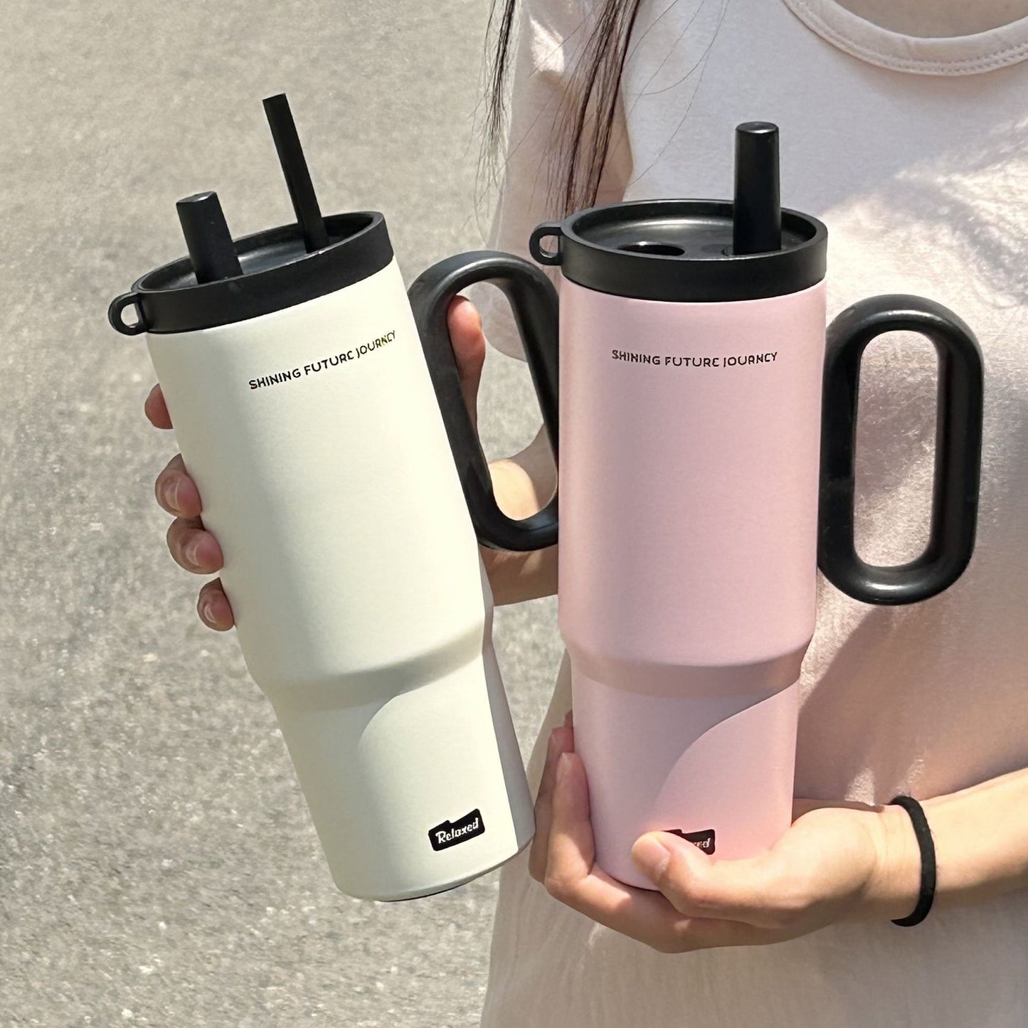 304 Stainless Steel Insulated Cup with Handle and Straw, Compatible with Car Cup Holder