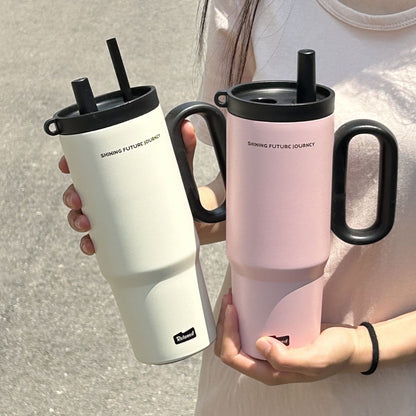 304 Stainless Steel Insulated Cup with Handle and Straw, Compatible with Car Cup Holder