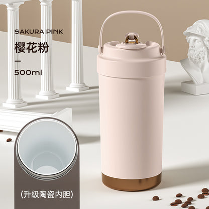 316 Stainless Steel Coffee Cup Double Drinking Straw Cup Handheld Portable